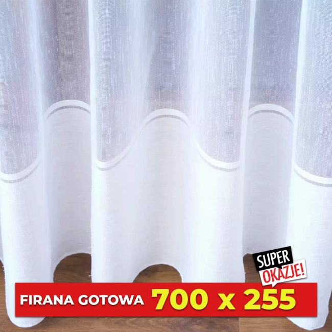 Firana Gotowa 700cm x 255cm - DŁUGA, SZEROKA, JEDEN PAS - Firana na karnisz 280-460cm